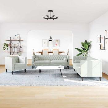 ARDEBO.de - Wohnzimmer Couch 3 Stk. Hellgrau Samt
