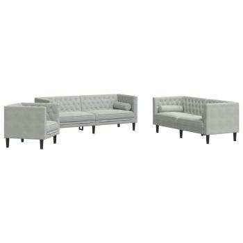 Wohnzimmer Couch 3 Stk. Hellgrau Samt