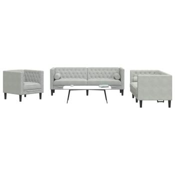 Wohnzimmer Couch 3 Stk. Hellgrau Samt