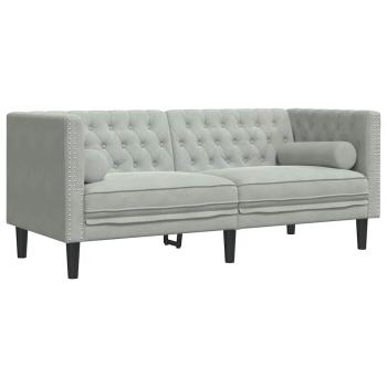 Wohnzimmer Couch 3 Stk. Hellgrau Samt