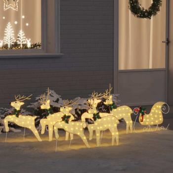 ARDEBO.de - LED Rentiere 7 Stk. Gold 43 x 18 x 66 cm Stoff LEDs