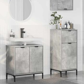 ARDEBO.de - Badezimmermöbel-Set 2 Stk. Betongrau Sperrholz und Metall