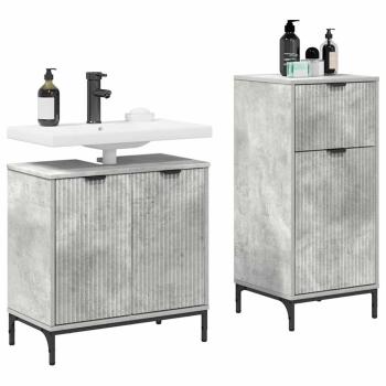 Badezimmermöbel-Set 2 Stk. Betongrau Sperrholz und Metall