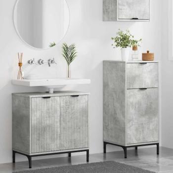Badezimmermöbel-Set 2 Stk. Betongrau Sperrholz und Metall
