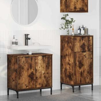 ARDEBO.de - Badezimmermöbel-Set 2 Stk. Räuchereiche Sperrholz und Metall