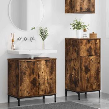 Badezimmermöbel-Set 2 Stk. Räuchereiche Sperrholz und Metall