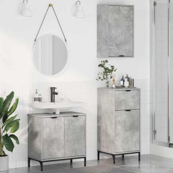 ARDEBO.de - Badezimmermöbel-Set 3 Stk. Betongrau Sperrholz und Metall