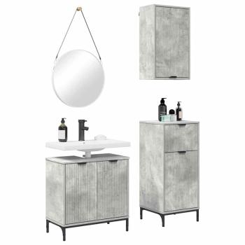 Badezimmermöbel-Set 3 Stk. Betongrau Sperrholz und Metall