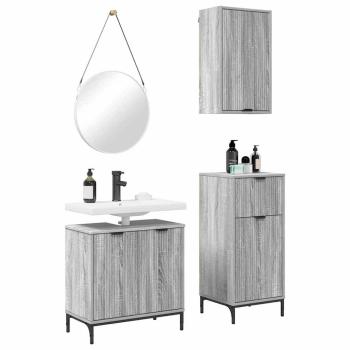 Badezimmermöbel-Set 3 Stk. Sonoma-Grau Sperrholz und Metall