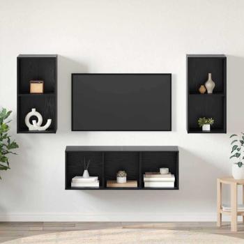 ARDEBO.de - TV-Schrankset 3 Stk. Schwarz Eichen-Optik Holzwerkstoff
