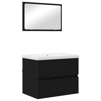 Badezimmermöbel-Set 3 stk. Schwarz Eichen-Optik 61 x 39 x 45 cm