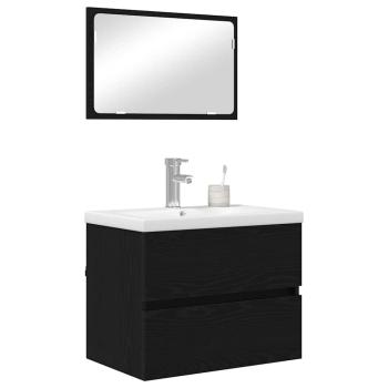 Badezimmermöbel-Set 3 stk. Schwarz Eichen-Optik 61 x 39 x 45 cm