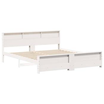 Bettrahmen mit Regal Weiß 200 x 200 cm Massives Kiefernholz