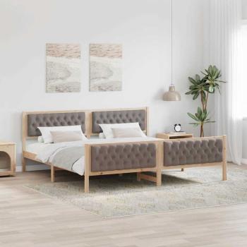 ARDEBO.de - Bettrahmen mit Kopfteil Taupe 200 x 200 cm Massives Kiefernholz