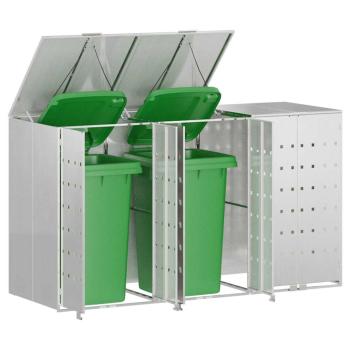 Mülltonnenbox für 3 Behälter Edelstahl Silber