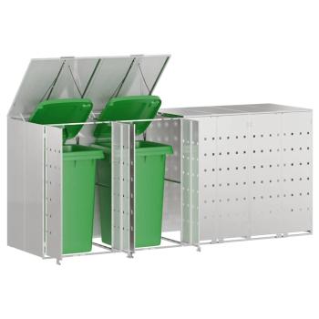 Mülltonnenbox für 4 Behälter Edelstahl Silber