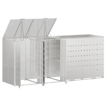 Mülltonnenbox für 4 Behälter Edelstahl Silber
