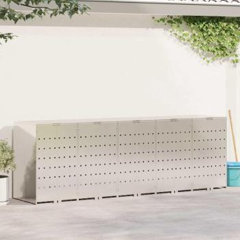 ARDEBO.de - Mülltonnenbox für 5 Behälter Edelstahl Silber