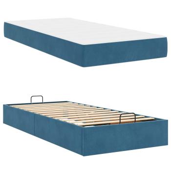 Bettgestell mit Matratze 2 Stk. Blau Samt