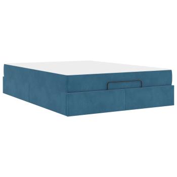 Bettgestell mit Matratze 2 Stk. Blau Samt