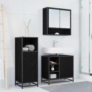 Badezimmermöbel-Set 3 stk. Schwarz Eichen-Optik