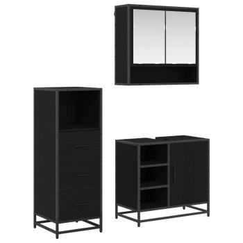 ARDEBO.de - Badezimmermöbel-Set 3 Stk. Schwarz Eichen-Optik Holzwerkstoff