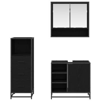 Badezimmermöbel-Set 3 Stk. Schwarz Eichen-Optik Holzwerkstoff