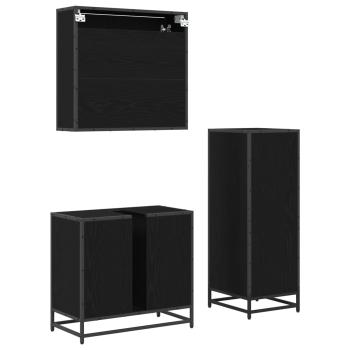 Badezimmermöbel-Set 3 Stk. Schwarz Eichen-Optik Holzwerkstoff