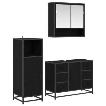 ARDEBO.de - Badezimmermöbel-Set 3 stk. Schwarz Eichen-Optik 80 x 33 x 60 cm