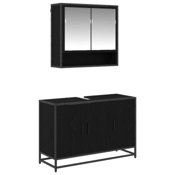 Badezimmermöbel-Set 2 stk. Schwarz Eichen-Optik 90 x 33 x 60 cm