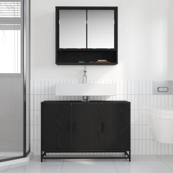 Badezimmermöbel-Set 2 stk. Schwarz Eichen-Optik 90 x 33 x 60 cm