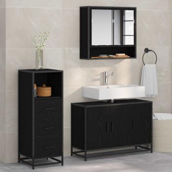 ARDEBO.de - Badezimmermöbel-Set 3 Stk. Schwarz Eichen-Optik Holzwerkstoff