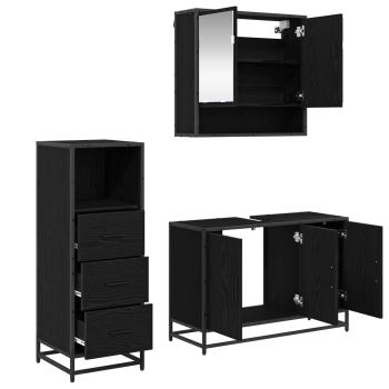 Badezimmermöbel-Set 3 Stk. Schwarz Eichen-Optik Holzwerkstoff