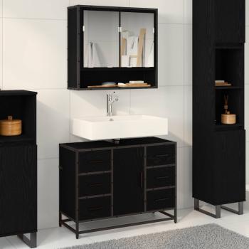 ARDEBO.de - Badezimmermöbel-Set 2 stk. Schwarz Eichen-Optik 80 x 33 x 60 cm