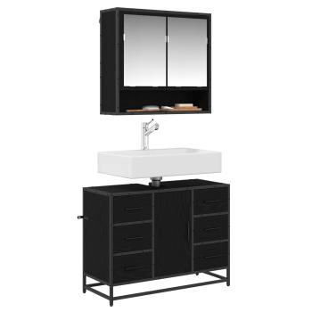 Badezimmermöbel-Set 2 stk. Schwarz Eichen-Optik 80 x 33 x 60 cm