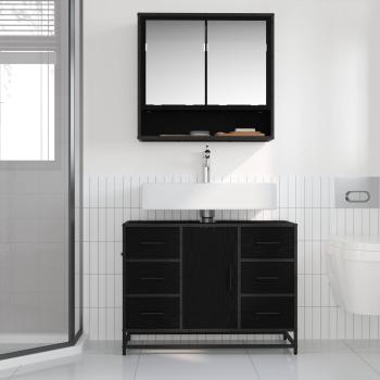 Badezimmermöbel-Set 2 stk. Schwarz Eichen-Optik 80 x 33 x 60 cm