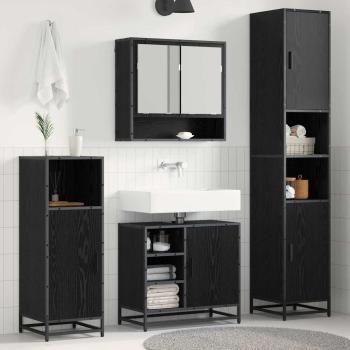 ARDEBO.de - Badezimmermöbel-Set 3 Stk. Schwarz Eichen-Optik Holzwerkstoff