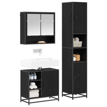 Badezimmermöbel-Set 3 Stk. Schwarz Eichen-Optik Holzwerkstoff