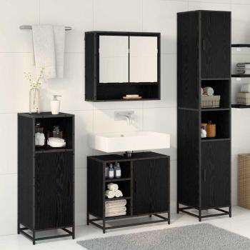 Badezimmermöbel-Set 3 Stk. Schwarz Eichen-Optik Holzwerkstoff