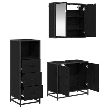 Badezimmermöbel-Set 3 stk. Schwarz Eichen-Optik 65 x 33 x 60 cm