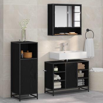 ARDEBO.de - Badezimmermöbel-Set 3 Stk. Schwarz Eichen-Optik Holzwerkstoff
