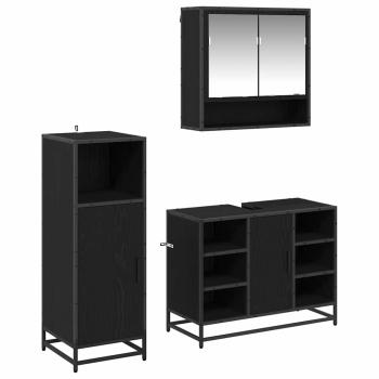 Badezimmermöbel-Set 3 Stk. Schwarz Eichen-Optik Holzwerkstoff