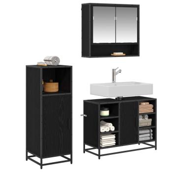 Badezimmermöbel-Set 3 Stk. Schwarz Eichen-Optik Holzwerkstoff