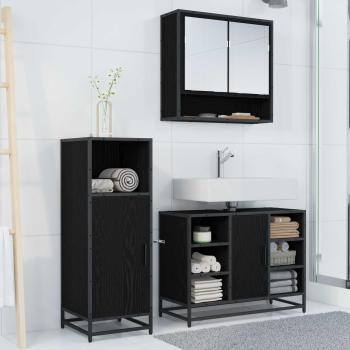 Badezimmermöbel-Set 3 Stk. Schwarz Eichen-Optik Holzwerkstoff