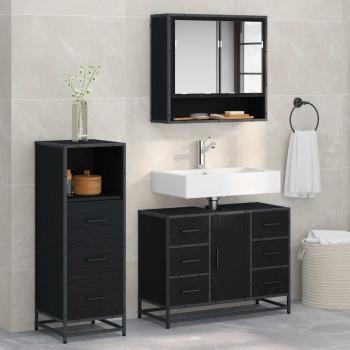 ARDEBO.de - Badezimmermöbel-Set 3 stk. Schwarz Eichen-Optik 80 x 33 x 60 cm