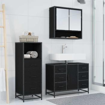 Badezimmermöbel-Set 3 stk. Schwarz Eichen-Optik 80 x 33 x 60 cm