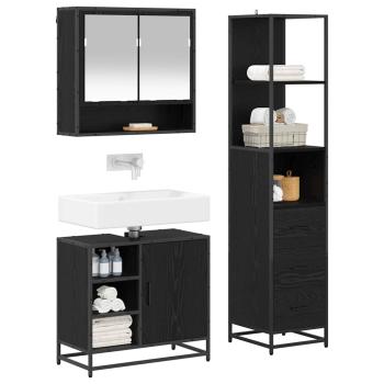 Badezimmermöbel-Set 3 stk. Schwarz Eichen-Optik