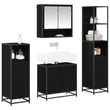 Badezimmermöbel-Set 4 stk. Schwarz Eichen-Optik 65 x 33 x 60 cm