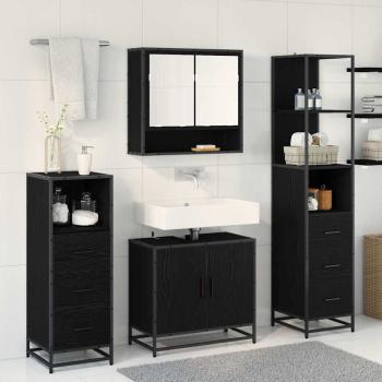 Badezimmermöbel-Set 4 stk. Schwarz Eichen-Optik 65 x 33 x 60 cm