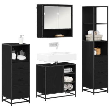 Badezimmermöbel-Set 4 stk. Schwarz Eichen-Optik 65 x 33 x 60 cm